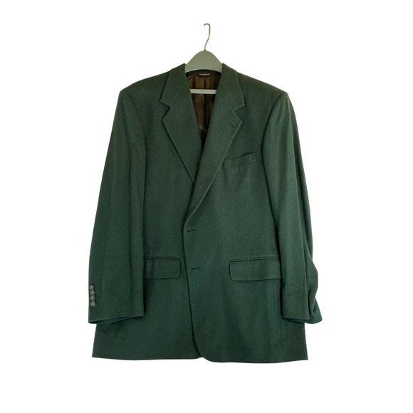 100% Pure Cashmere Blazer Mens Dark Green Two Button Sport Coat Made in USA